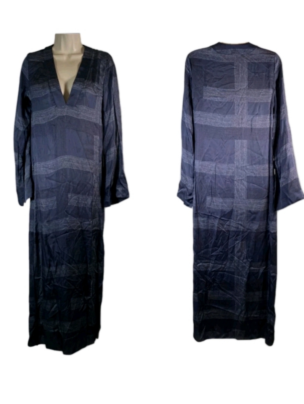 Lemlem By Liya Kebede Theodora Column Maxi Dress Long Bell Sleeve Bezu Night Nwt